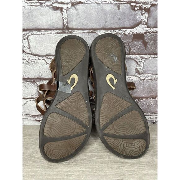 OluKai Awe Awe Brown Leather Strappy Gladiator Flat Sandals Women Sz 9M US/39EU - Picture 8 of 16